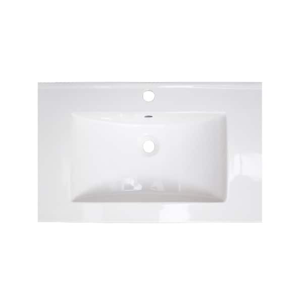 24-in. W 1 Hole Ceramic Top Set In White Color - Overflow Drain Incl.